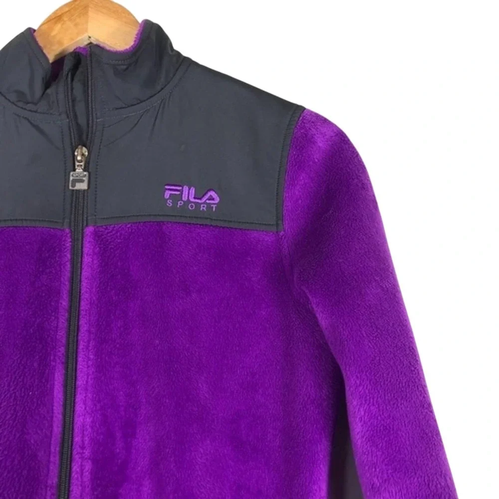 Fila Sport Fleece Colorblock Full Zip Jacket Purple Black Sporty Size M 10/12